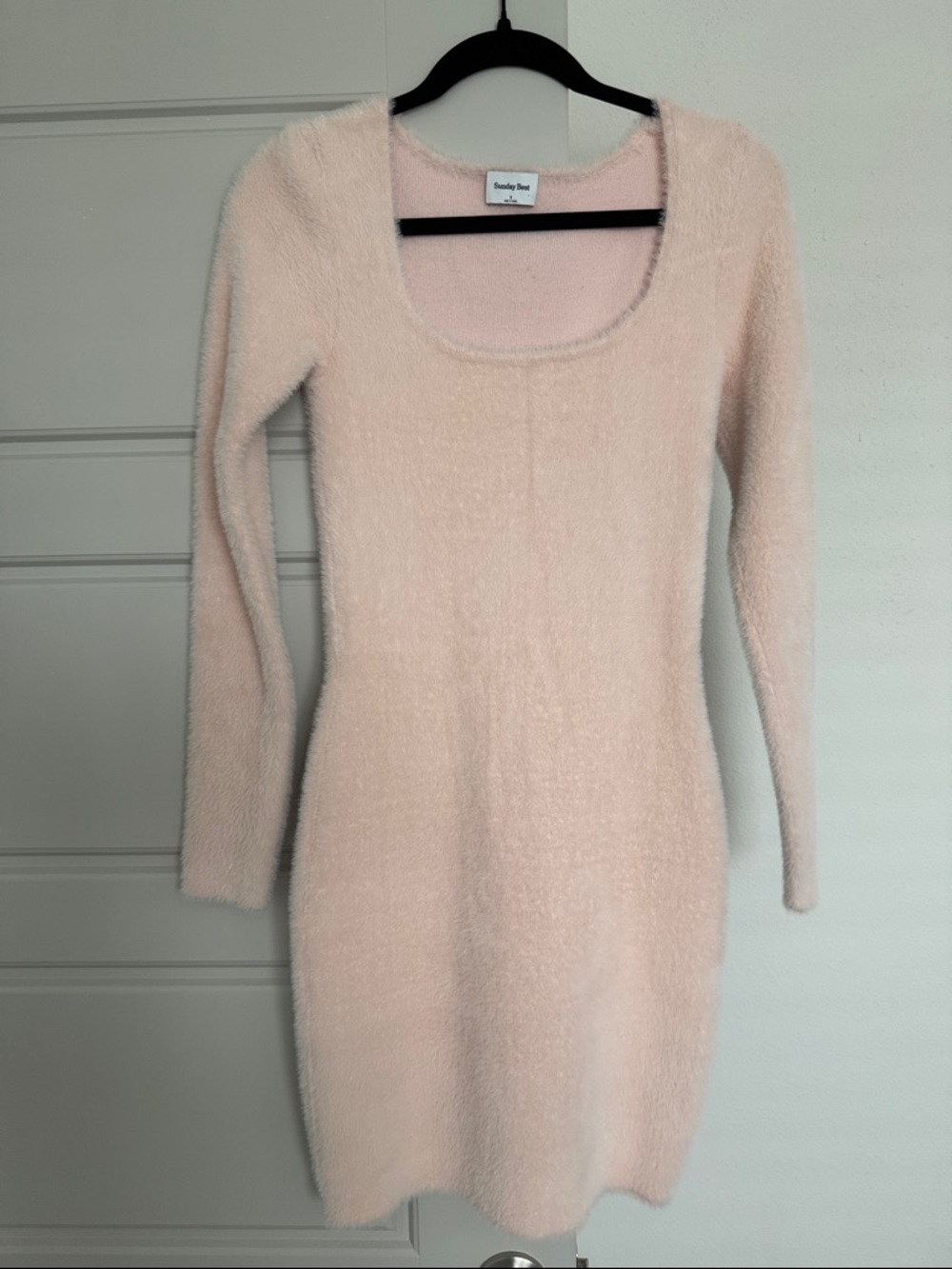 Sunday Best Blush Pink Long-Sleeve Scoop Neck Sweater Dress, S
